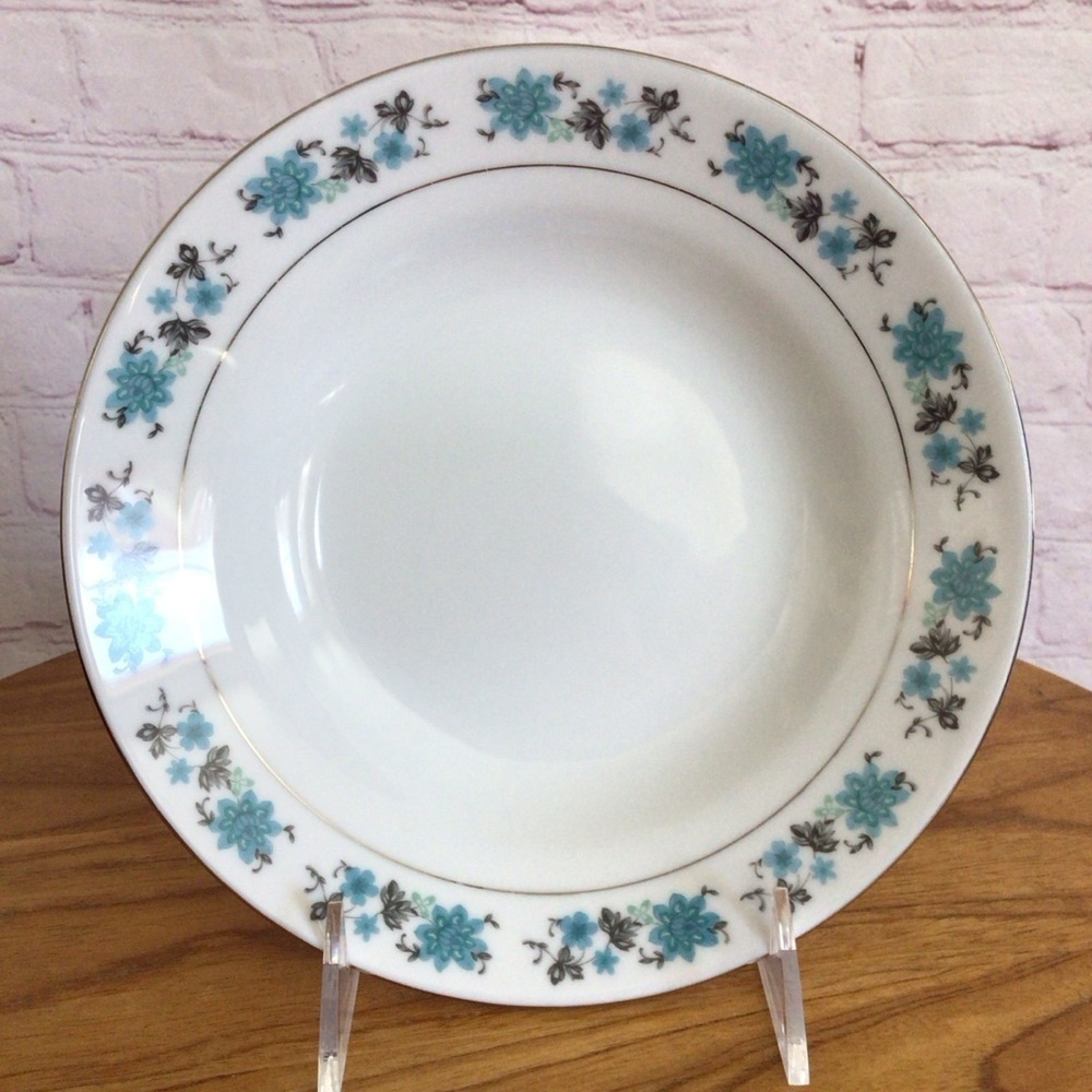 Vintage Blue Floral Rimmed Soup Bowl